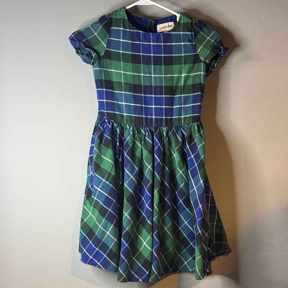 Lands' End Kids Plaid Dress in Blue and Green